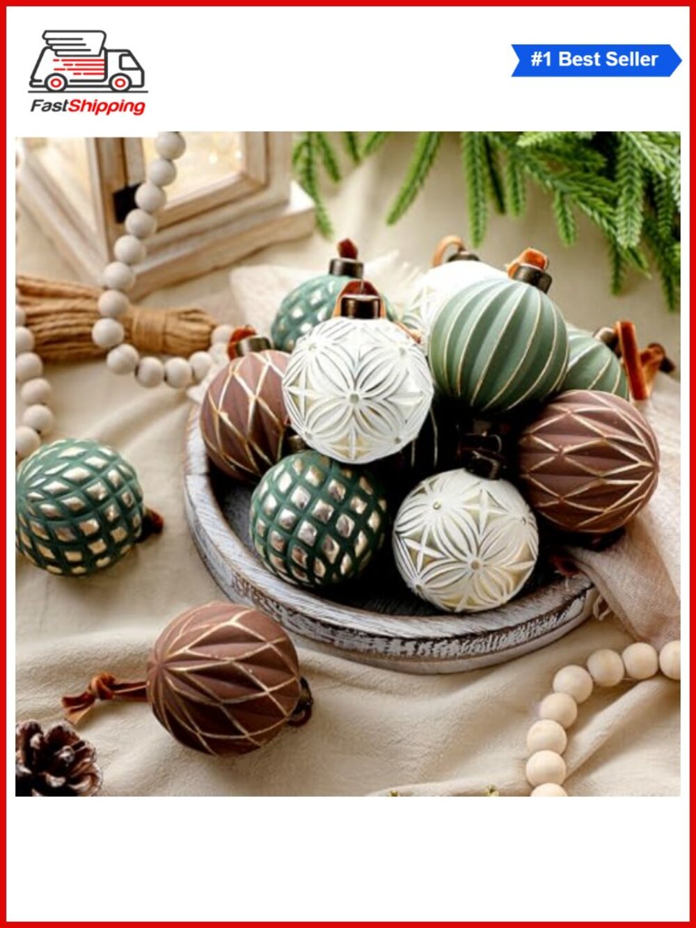 🎅 12 Pc Rustic Vintage Christmas Ball Ornaments Farmhouse Tree Decor